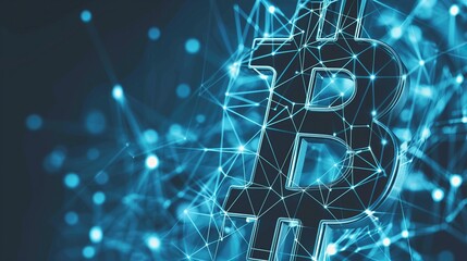 Aufkleber - advance high tech Bitcoin symbol against blue technology background with abstract connected network lines