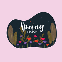 Wall Mural - flat style flower and leaves decorated on abstract background for spring season poster or template d