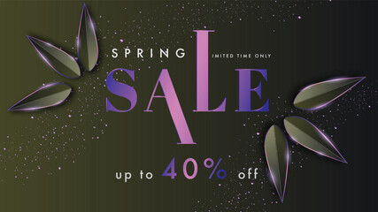 Sticker - Paper cut style leaves decorated banner or poster design with discount offer for Spring Sale.