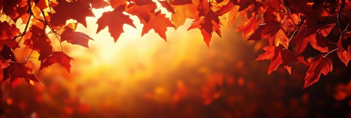 Wall Mural - Stunning autumnal landscape with vibrant maple leaves glowing in the warm golden sunlight  Vibrant fall colors create a breathtaking natural scenery