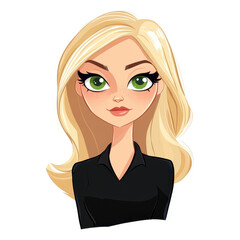 Poster - A vibrant cartoon of a 3yearold woman with straight blonde hair and striking green eyes, showcasing her unique charm.