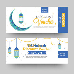 Wall Mural - Flat style Eid Mubarak gift voucher or discount card with different offer.