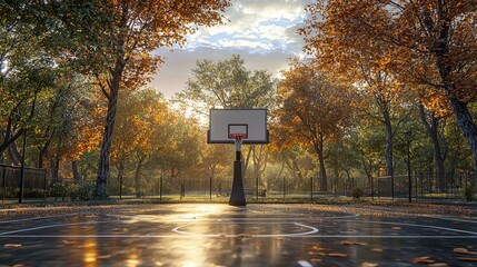 Wall Mural - Basketball Court in Autumn Park at Sunset