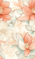 Wall Mural - floral and leaf seamless patterns in doodle-style tile designs with graphic format.