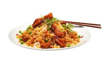 Fried rice on transparent background. Fried rice  themes. Asian cuisine themes. Asian restaurant. Paella cooking. PNG cut out. Image for graphic designer. Image for flyers.