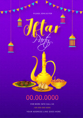 Wall Mural - Illuminated hanging lantern on shiny floral purple background for Iftar Dinner Party poster or banner design. space for your text.