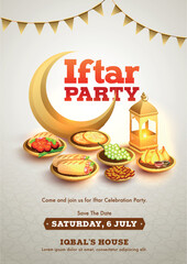 Poster - Creative Invitation Card design with date, time and location details for Iftar Party Celebration.