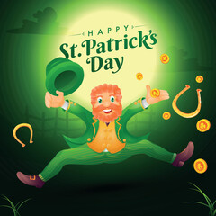 Wall Mural - St. Patricks's Day Background with Happy Leprechaun's jumping in exitement.