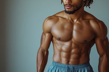 Muscular black man showing his six pack abs