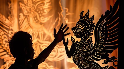 Indonesian shadow puppet performance --ar 16:9 --v 6 Job ID: dbd3f30d-37d0-459c-b833-7f7845478244