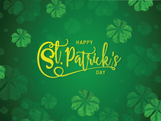 Sticker - Stylish lettering of Happy St. Patrick's Day on shamrock leaves decorated green background. Can be used as greeting card design.