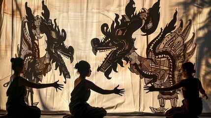 Indonesian shadow puppet performance --ar 16:9 --v 6 Job ID: dda4c83d-fc8f-41ba-97d2-7731e9fd7f39