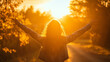 © ANDREI - Woman Praise sunset fall outdoors. Realistic photography, Professional photography