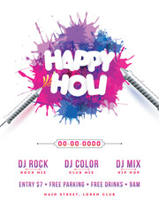 Wall Mural - Happy holi celebration template for invitation card design with color guns.