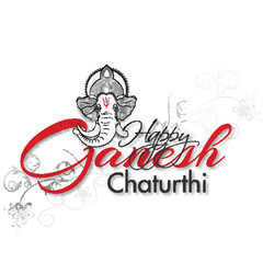 Wall Mural - Happy Ganesh Chaturthi greeting card design with doodle style Lord Ganesha face on white background. Can be used as greeting card design.