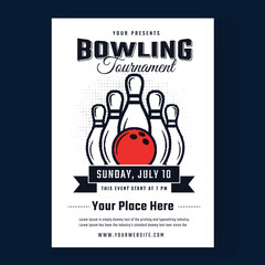 Canvas Print - Line art ball and pins illustration on white template for poster design for Bowling tournament concept.