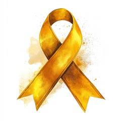 A gold ribbon symbol, childhood cancer awareness, watercolor style, gold, isolated on white background