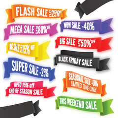 Wall Mural - Set of glossy colorful Sale and Discount Ribbon.