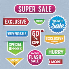 Sticker - Super Sale Sticker, Tag, Label or Ribbon collection.