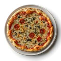 Wall Mural - Delicious pepperoni pizza with olives and mozzarella on a plate - perfect for pizza night