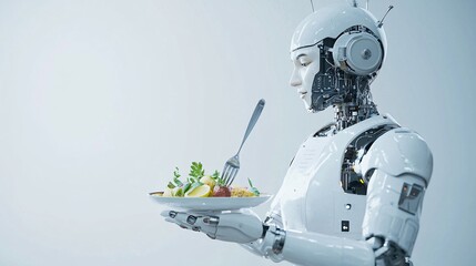 Poster - Robot chef preparing multiple dishes simultaneously in an automated kitchen, robotic cooking, future of culinary arts