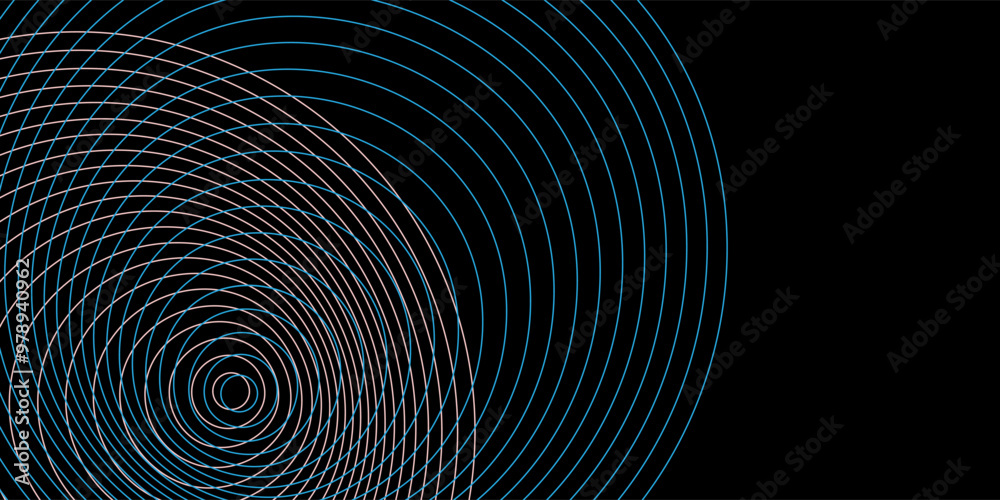 Dark pattern of concentric spirals, gradually expanding. Blue and white ...