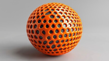 Wall Mural - Abstract Orange Sphere with Black Grid Pattern