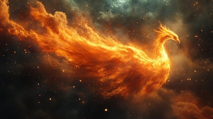 Wall Mural - Firebird Rising From Ashes   Mythical Creature Fantasy Art