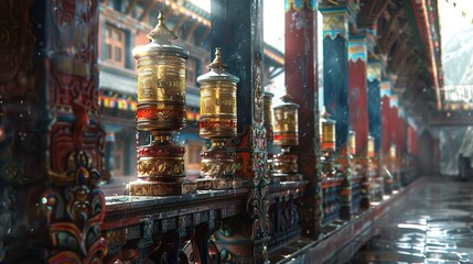 Nepalese prayer wheel in temple