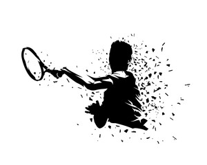 tennis player, abstract isolated vector silhouette, ink drawing
