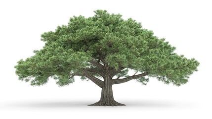 Wall Mural - Isolated 3D render of a majestic pine tree with lush green foliage and a thick trunk. on background 