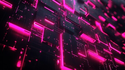 Wall Mural - Abstract 3D Render of a Dark Surface with Pink Neon Lights