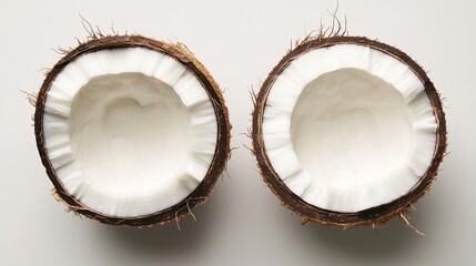 Two halves of coconut isolated on white background.