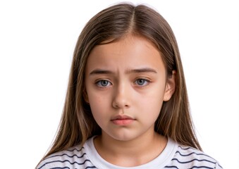 Wall Mural - young girl looking sad and confused on white background