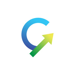 Simple letter G logo design with an arrow on the side pointing up.