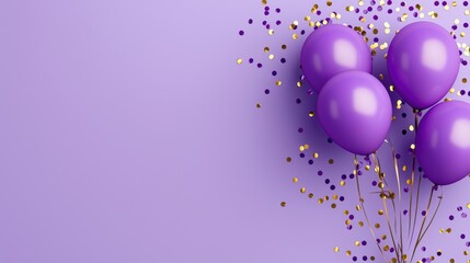 Vibrant Purple Balloons and Confetti Celebration