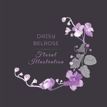 Isolated wreath with the handdrawn African violets