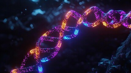Aufkleber - Colorful digital representation of DNA structure, showcasing vibrant patterns and deep contrasts against a dark background.