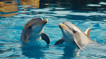 Poster - A pod of playful dolphins leaps joyfully through the crystal-clear, azure sea, their sleek bodies glistening in the sunlight