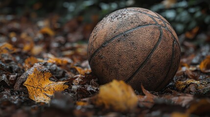 Wall Mural - Worn Basketball in Autumn Leaves