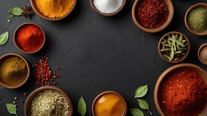 Top View of Cooking Ingredients with Vibrant Spices and Salsa – Culinary Art Photography