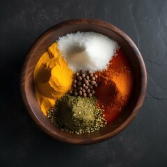 Top View of Cooking Ingredients with Vibrant Spices and Salsa – Culinary Art Photography