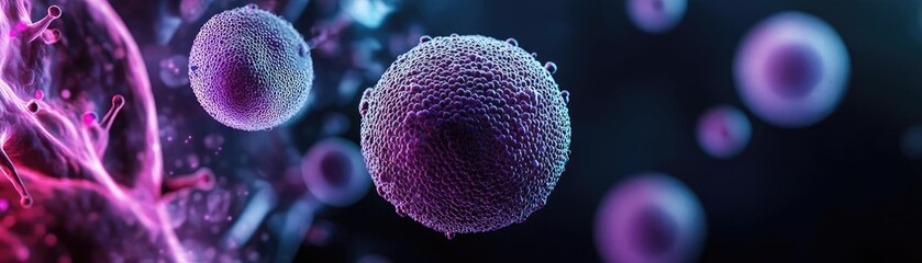 Poster - Abstract representation of microscopic cells with vibrant colors, illustrating the beauty of biology and the complex world of microorganisms.