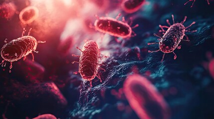 Aufkleber - Colorful visualization of bacteria showcasing their intricate structures in a vibrant, scientific setting, ideal for educational purposes.