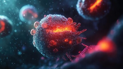 Poster - Stunning close-up of a virus, showcasing intricate details and vibrant colors. Perfect for scientific and medical projects.