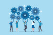© Nuthawut - Employee engagement, teamwork collaboration or team strategy working together, partnership, community to help organization success concept, businessman colleagues help connect cogwheel gear together.