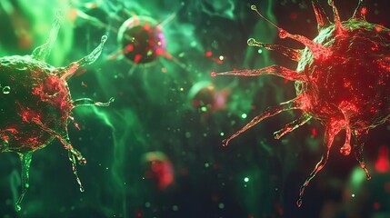Poster - Colorful abstract representation of viruses in a microscopic view, showcasing intricate details and vibrant colors.