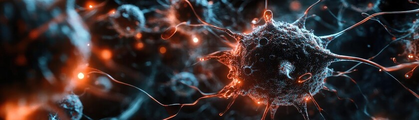 Poster - A captivating close-up of neural cells, showcasing intricate structures and vibrant colors that illustrate the complex dynamics of the brain.