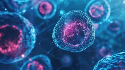 Poster - A close-up view of colorful cells under a microscope, showcasing intricate details and vibrant structures for scientific exploration.