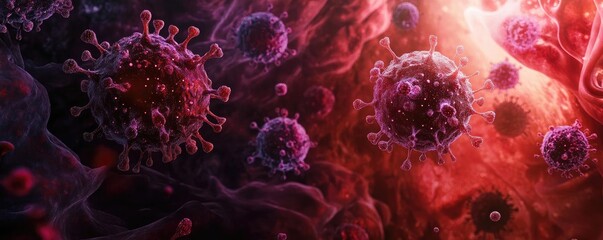 Poster - Abstract illustration of virus cells in a colorful and dynamic environment, depicting the complexity of infectious diseases.